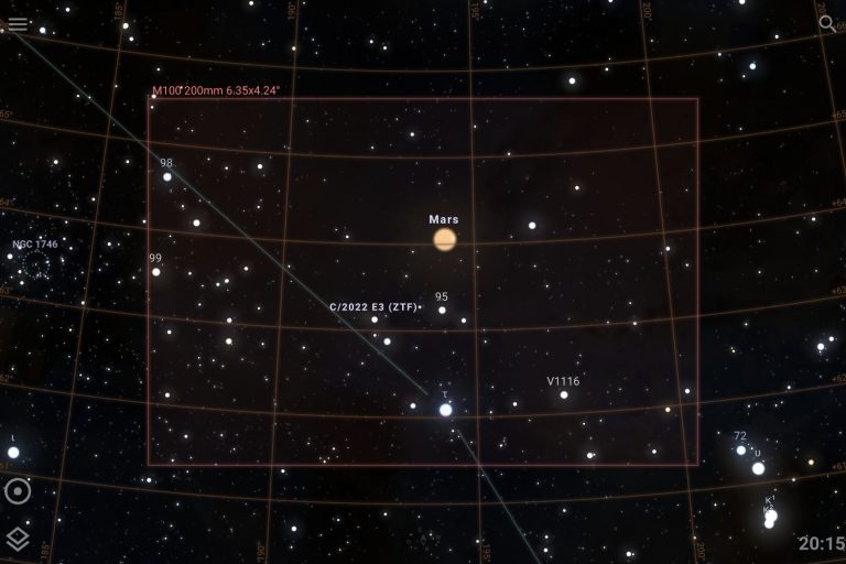 Stellarium Mobile Field of View Verwendung, FoV