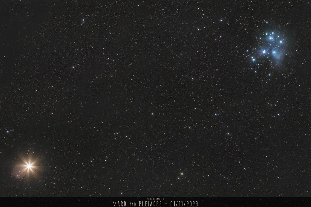 Mars and the Pleiades, Messier 45, M45.