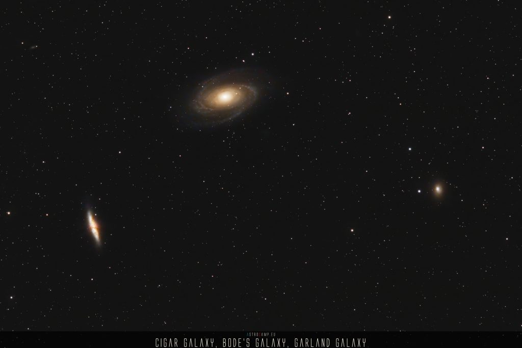 Cigar Galaxy - M82, Bode's Galaxy - M81, Garland Galaxy - UGC5398